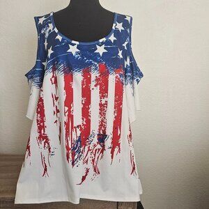 Plus Size Patriotic American Flag Cold Shoulder Top Size 3x